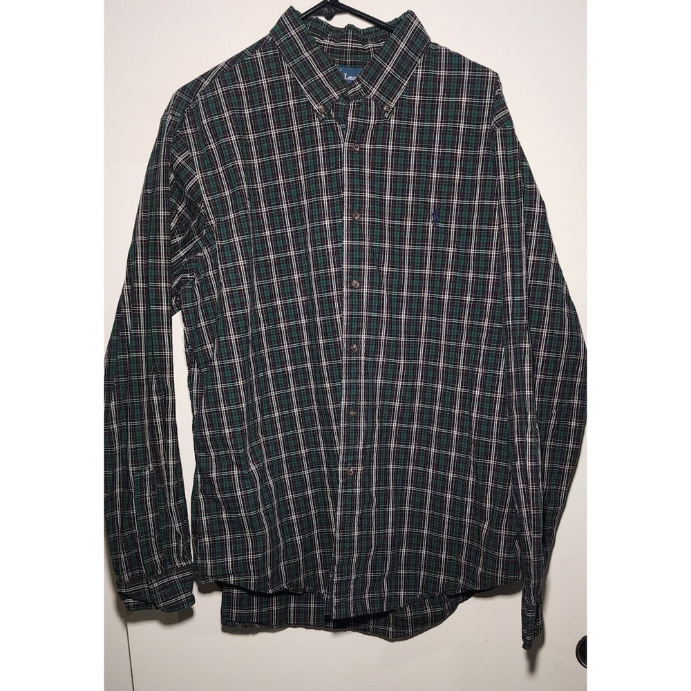Ralph Lauren Mens XL Custom Fit Plaid Long Sleeve Button Down Shirt GreenHoliday